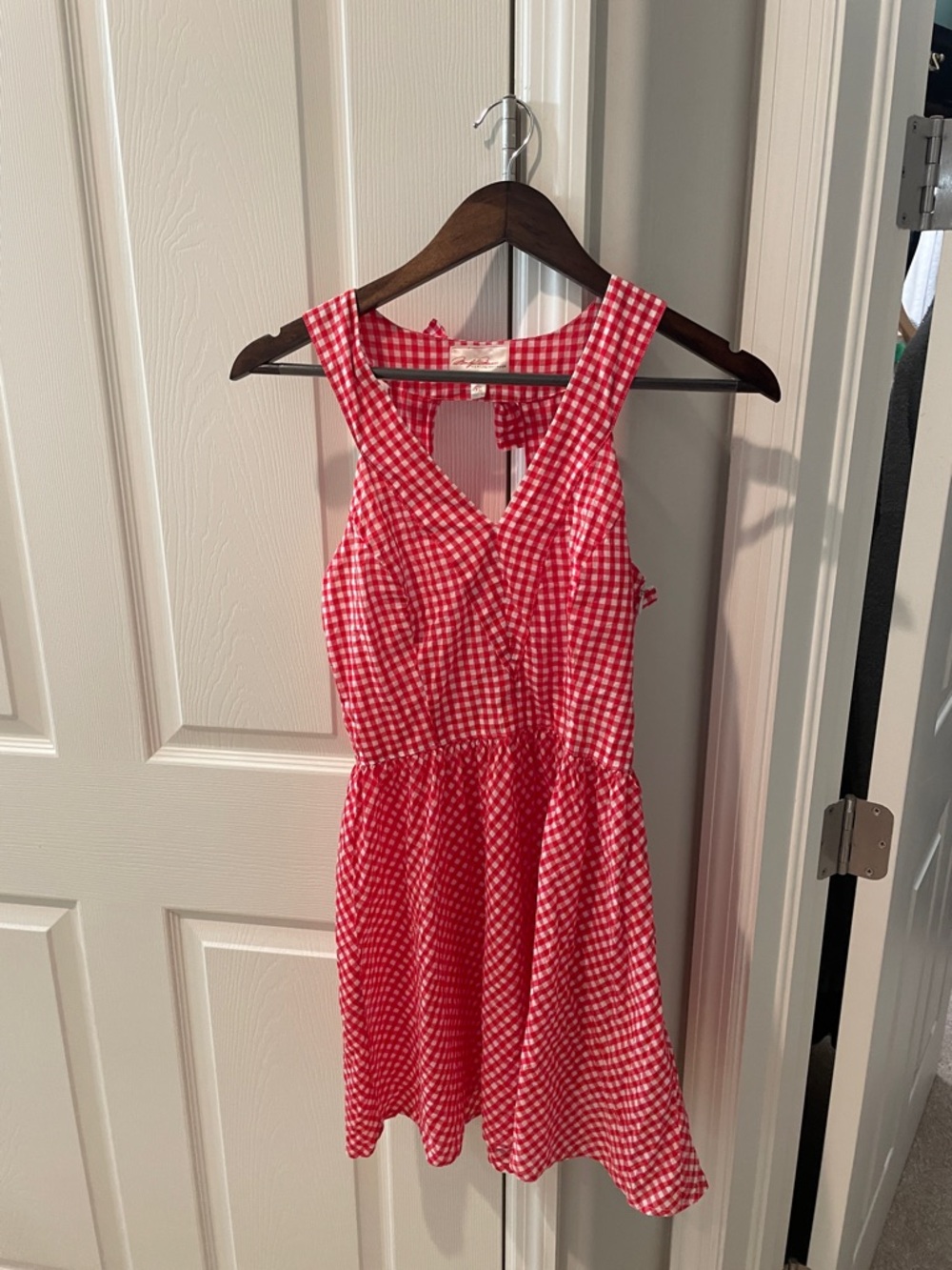 Red Gingham V-Neck Sundress retro